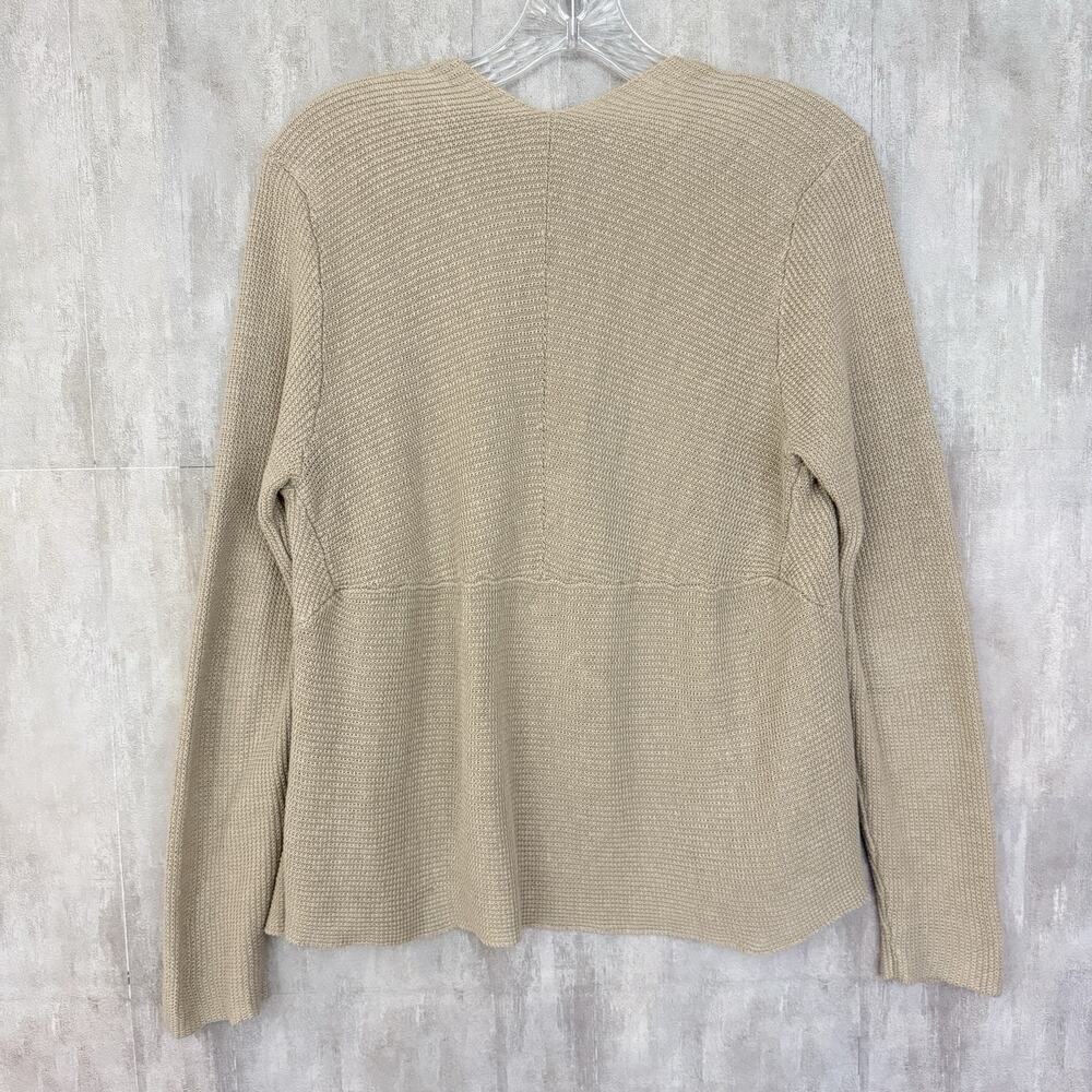 EILEEN FISHER Cardigan Petite PM Linen Open Knit Open Front Long Sleeve Beige - Picture 2 of 13